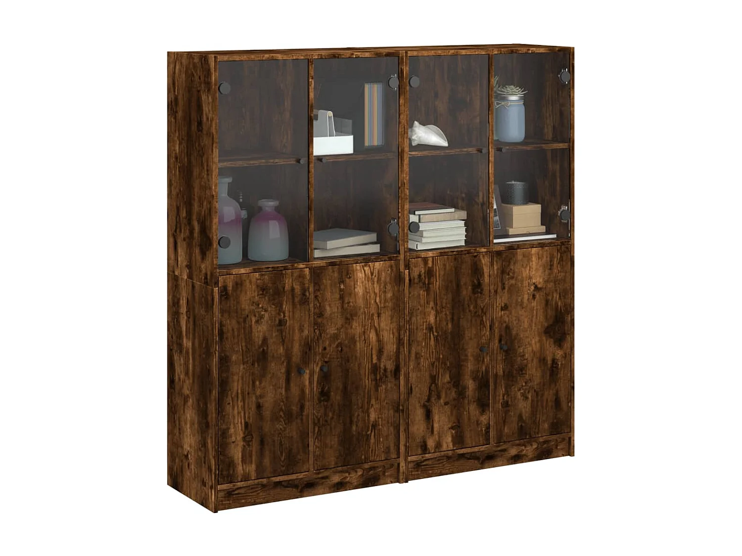 Bibliothèque avec portes chêne fumé 136x37x142 cm FR81467