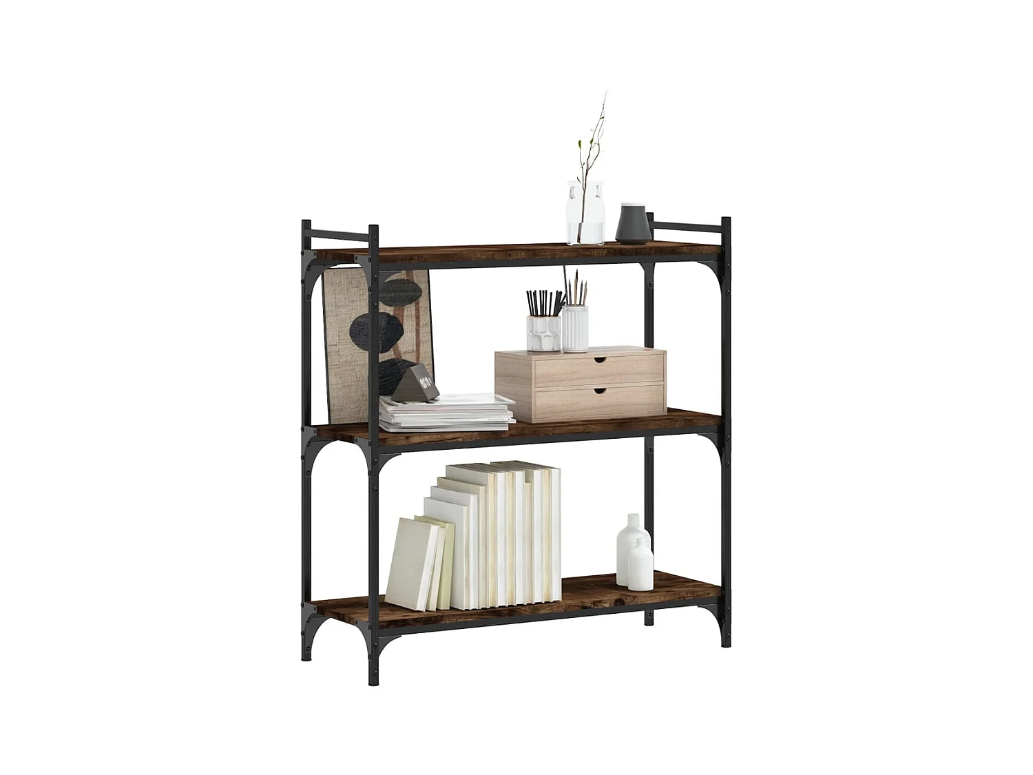 Bibliothèque 3 niveaux chêne fumé 80x30x86 cm bois d'ingénierie FR95768