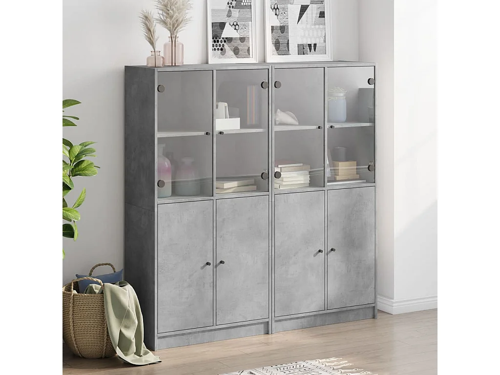 Bibliothèque avec portes gris béton 136x37x142 cm FR16526