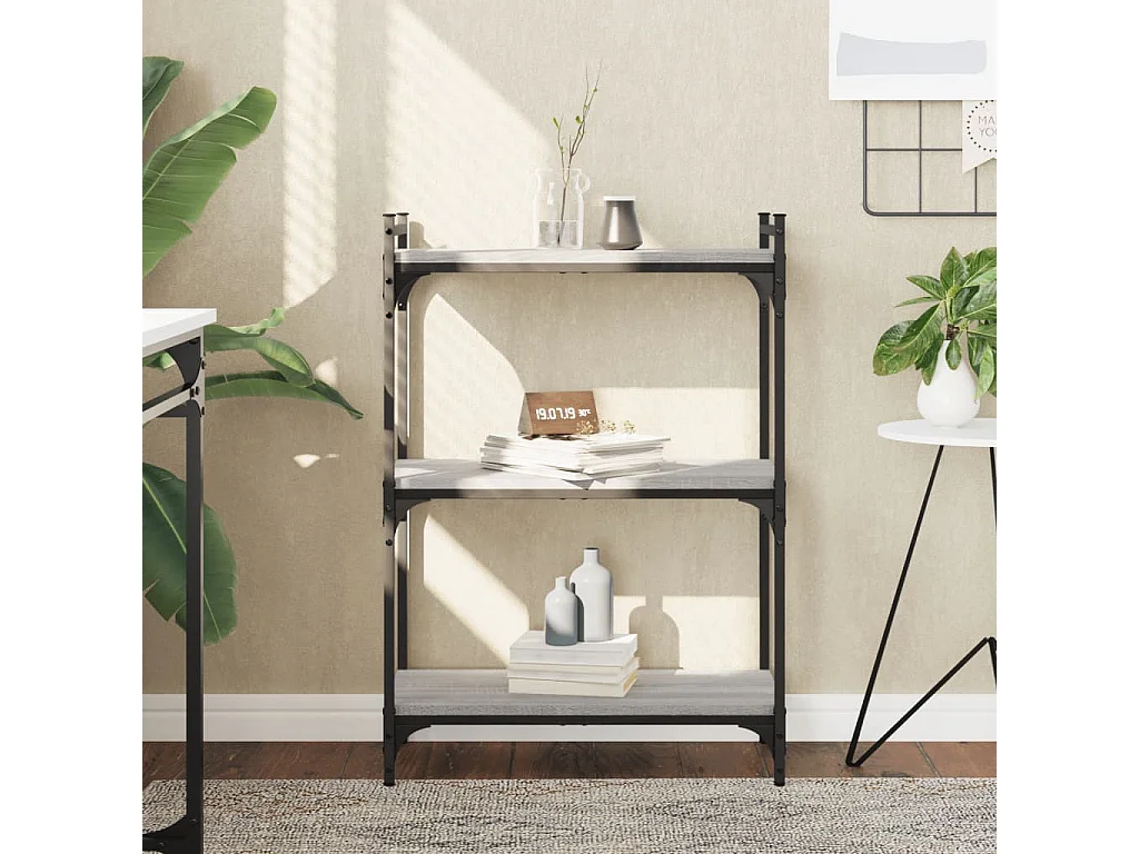 Bibliothèque 3 niveaux sonoma gris 60x30x86cm bois d'ingénierie FR87369