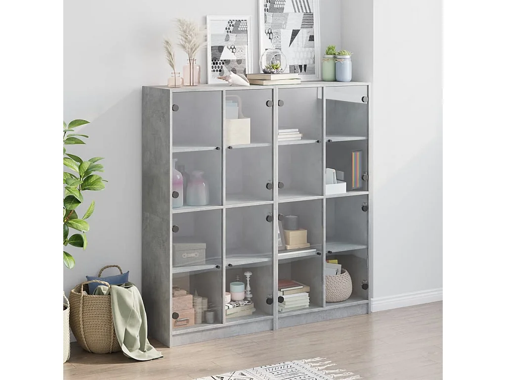 Estantería con puertas madera de ingeniería gris 136x37x142 cm ES470469