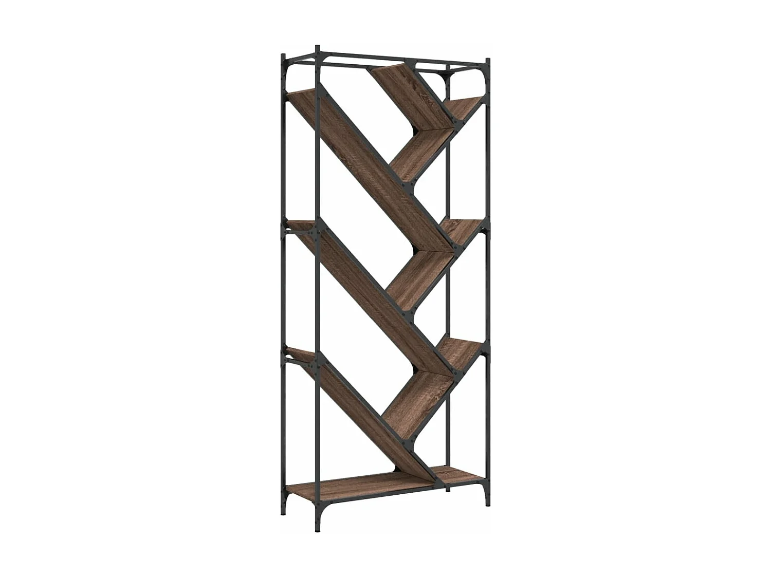 Bibliothèque chêne marron 79x30x180 cm bois ingénierie et métal FR59416