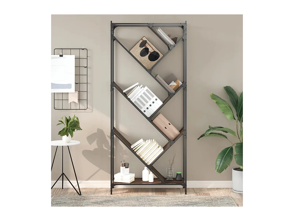 Bibliothèque chêne marron 79x30x180 cm bois ingénierie et métal FR59416