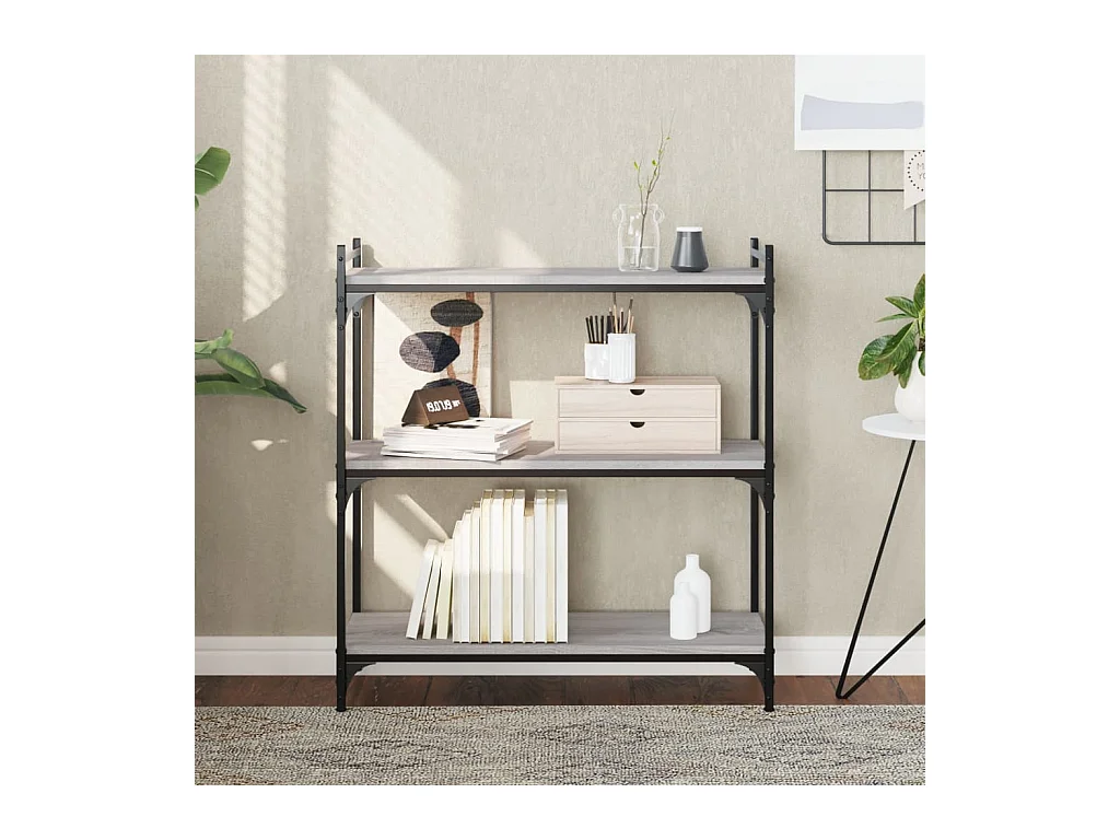 Bibliothèque 3 niveaux sonoma gris 80x30x86cm bois d'ingénierie FR62055