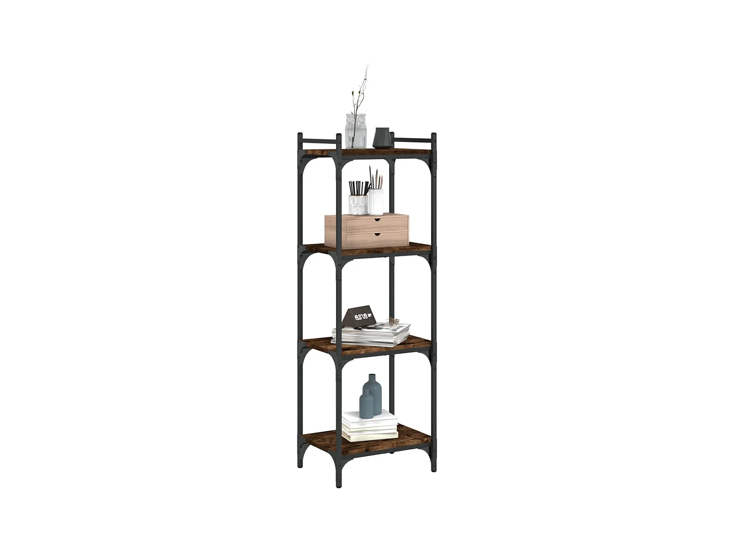 Bibliothèque 4 niveaux chêne fumé 40x30x120cm bois d'ingénierie FR60800