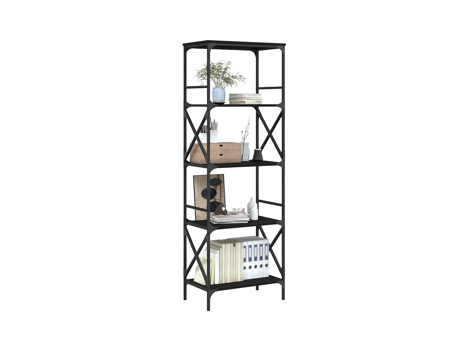 Bibliothèque à 5 niveaux noir 59x35x171 cm bois d'ingénierie FR65483