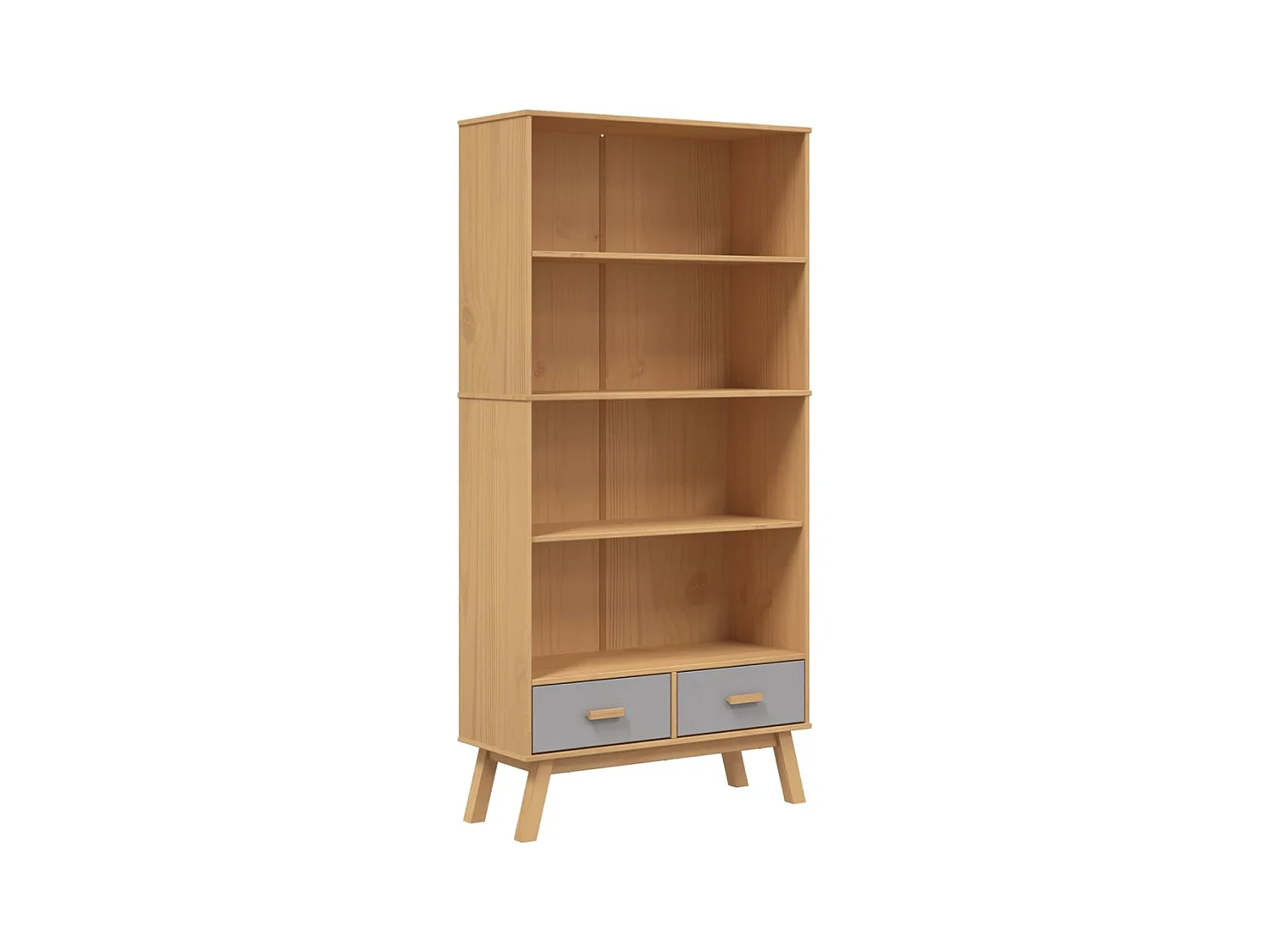 Bibliothèque à 4 niveaux OLDEN gris marron bois de pin massif FR87583