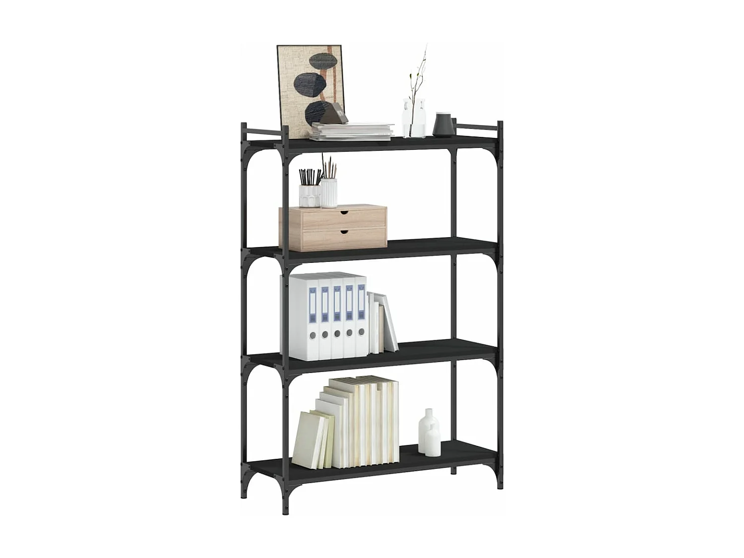 Bibliothèque à 4 niveaux noir 80x30x120 cm bois d'ingénierie FR26384