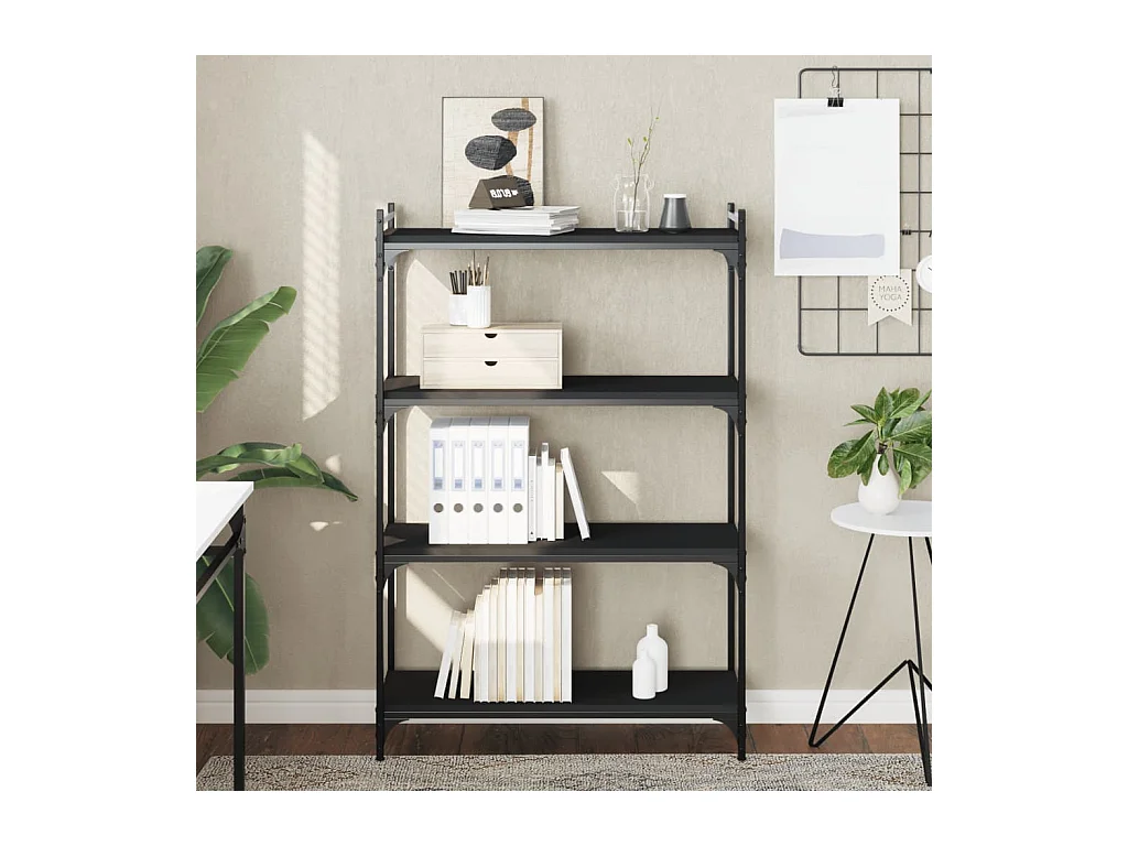 Bibliothèque à 4 niveaux noir 80x30x120 cm bois d'ingénierie FR26384