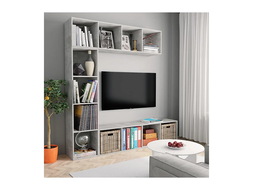 Bibliothèque 3 pcs Gris béton 180x30x180 cm FR55021