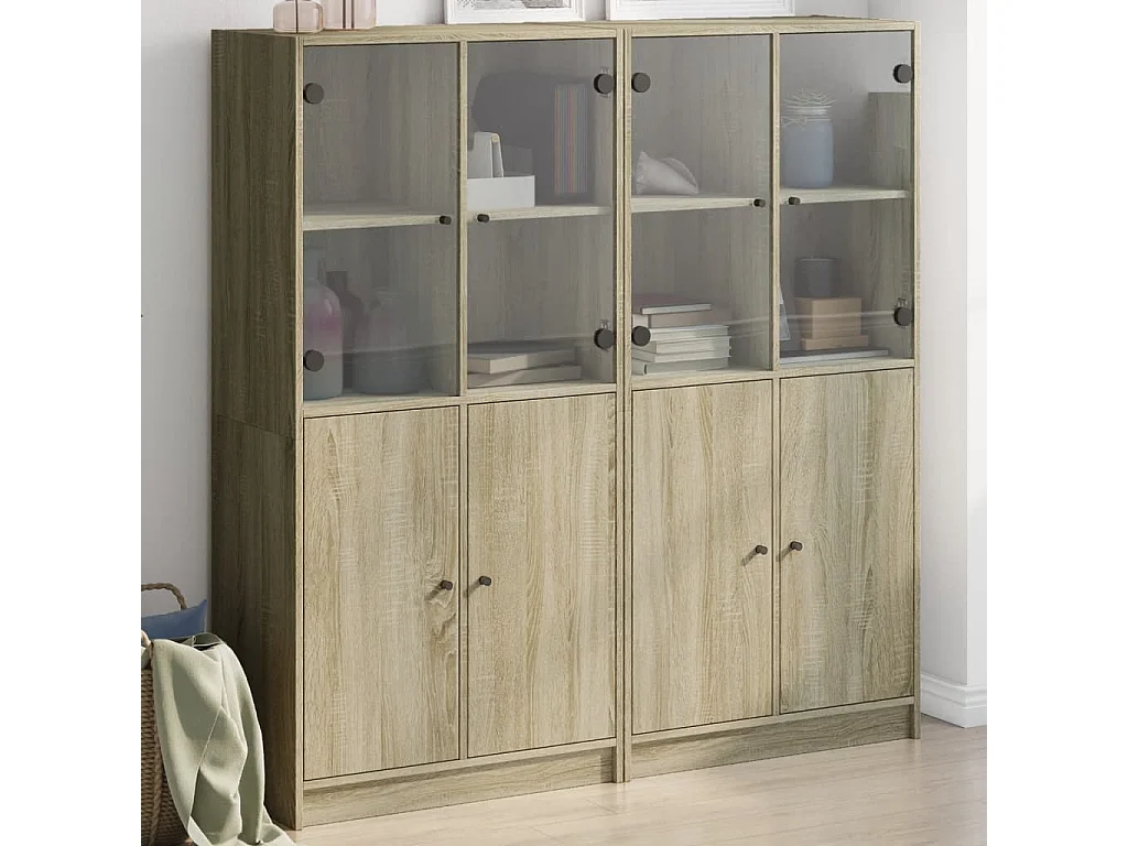 Estantería con puertas madera roble Sonoma 136x37x142 cm ES799469