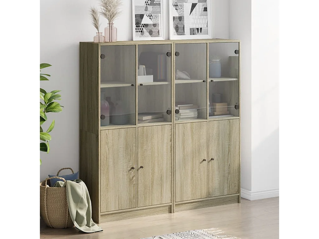 Estantería con puertas madera roble Sonoma 136x37x142 cm ES799469