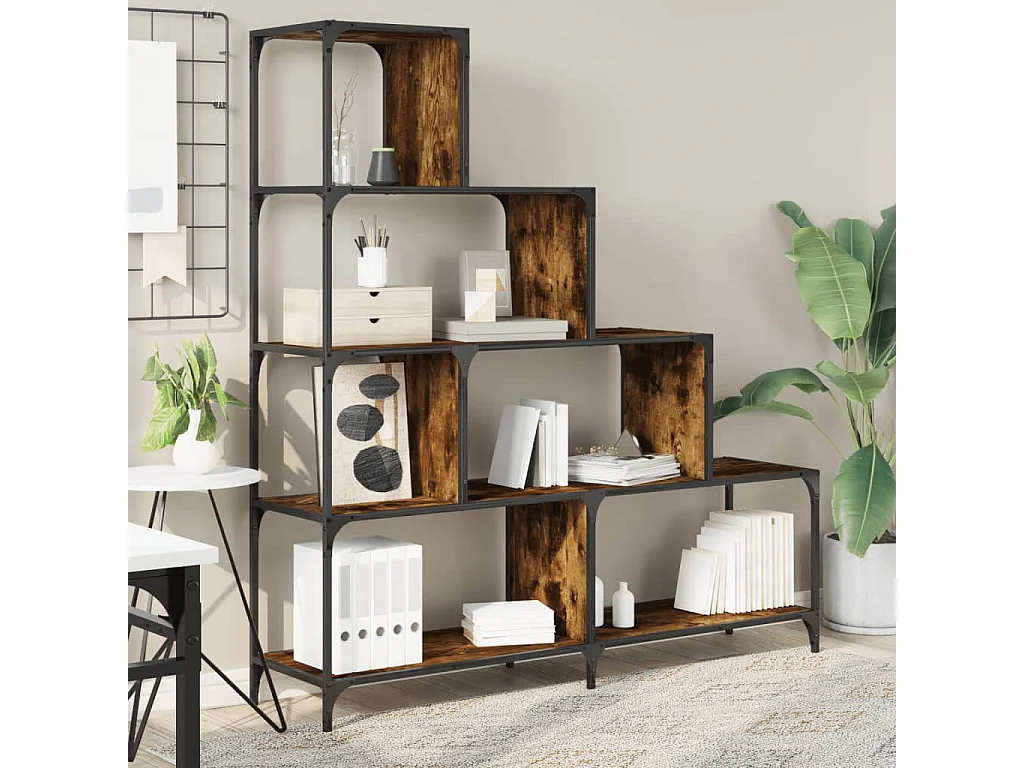 Bibliothèque à 4 niveaux chêne fumé bois d'ingénierie FR65508