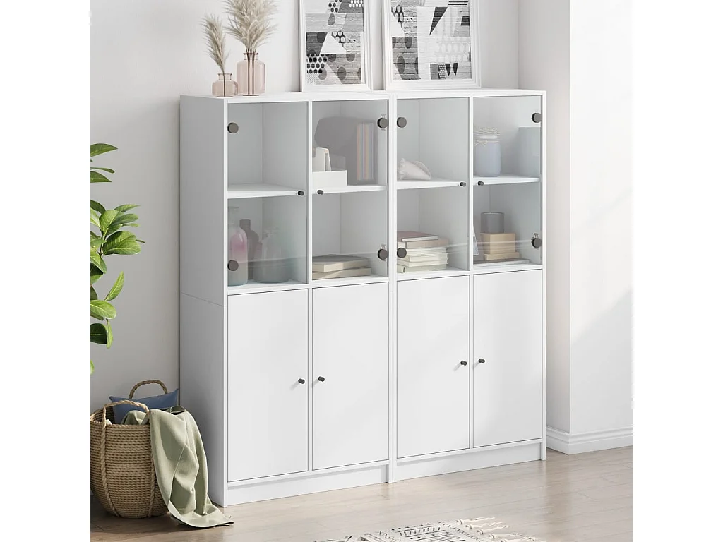 Bibliothèque avec portes blanc 136x37x142 cm bois d'ingénierie FR85383