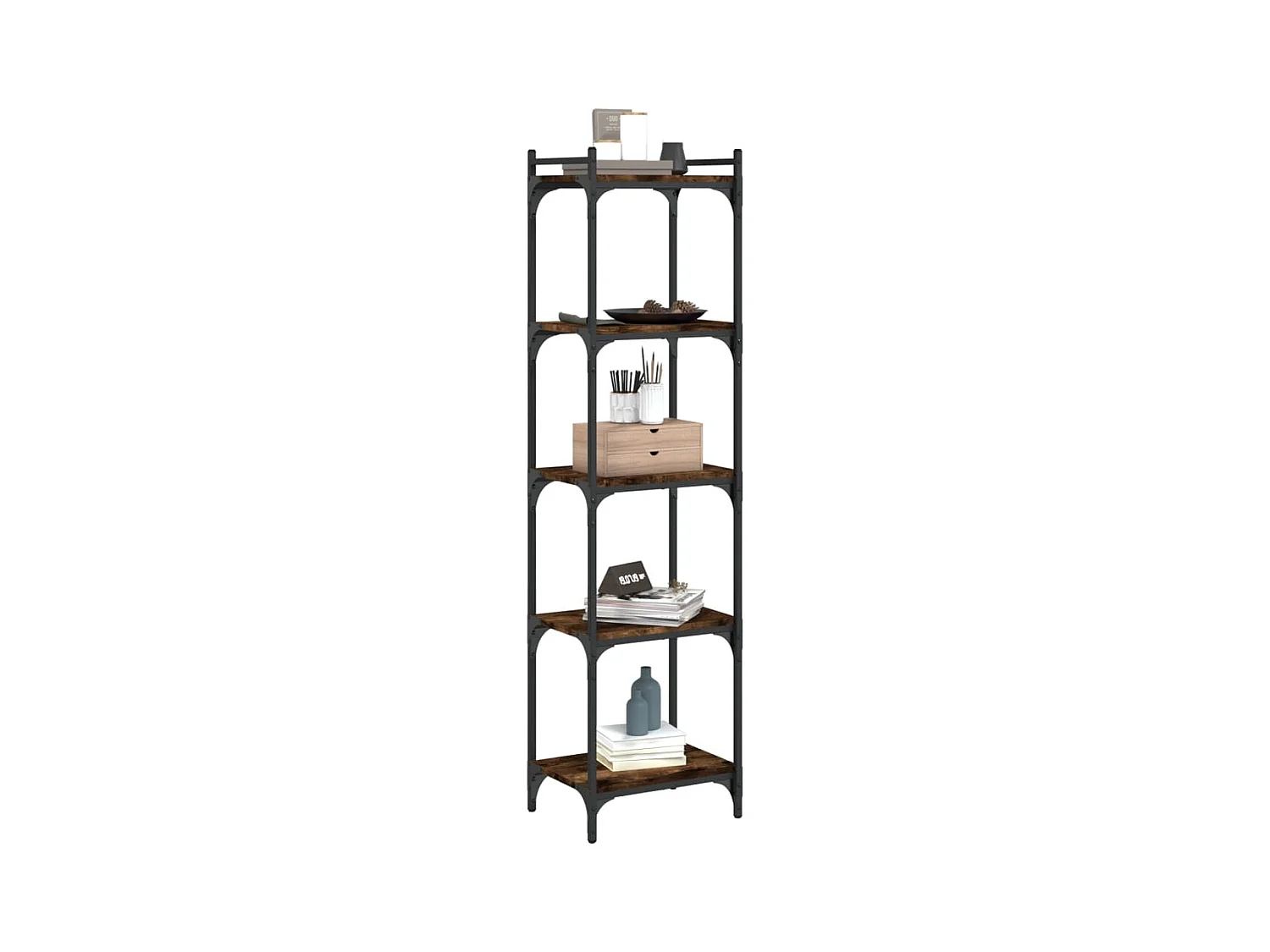 Bibliothèque 5 niveaux chêne fumé 40x30x154cm bois d'ingénierie FR14557