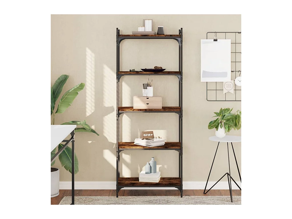 Bibliothèque 5 niveaux chêne fumé 60x30x154cm bois d'ingénierie FR83037