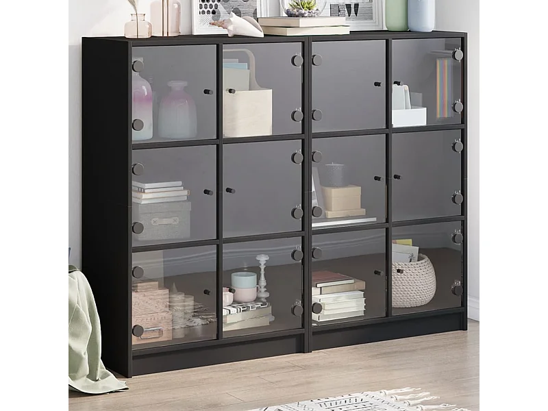 Boekenkast met deuren 136x37x109 cm bewerkt hout zwart BE247823