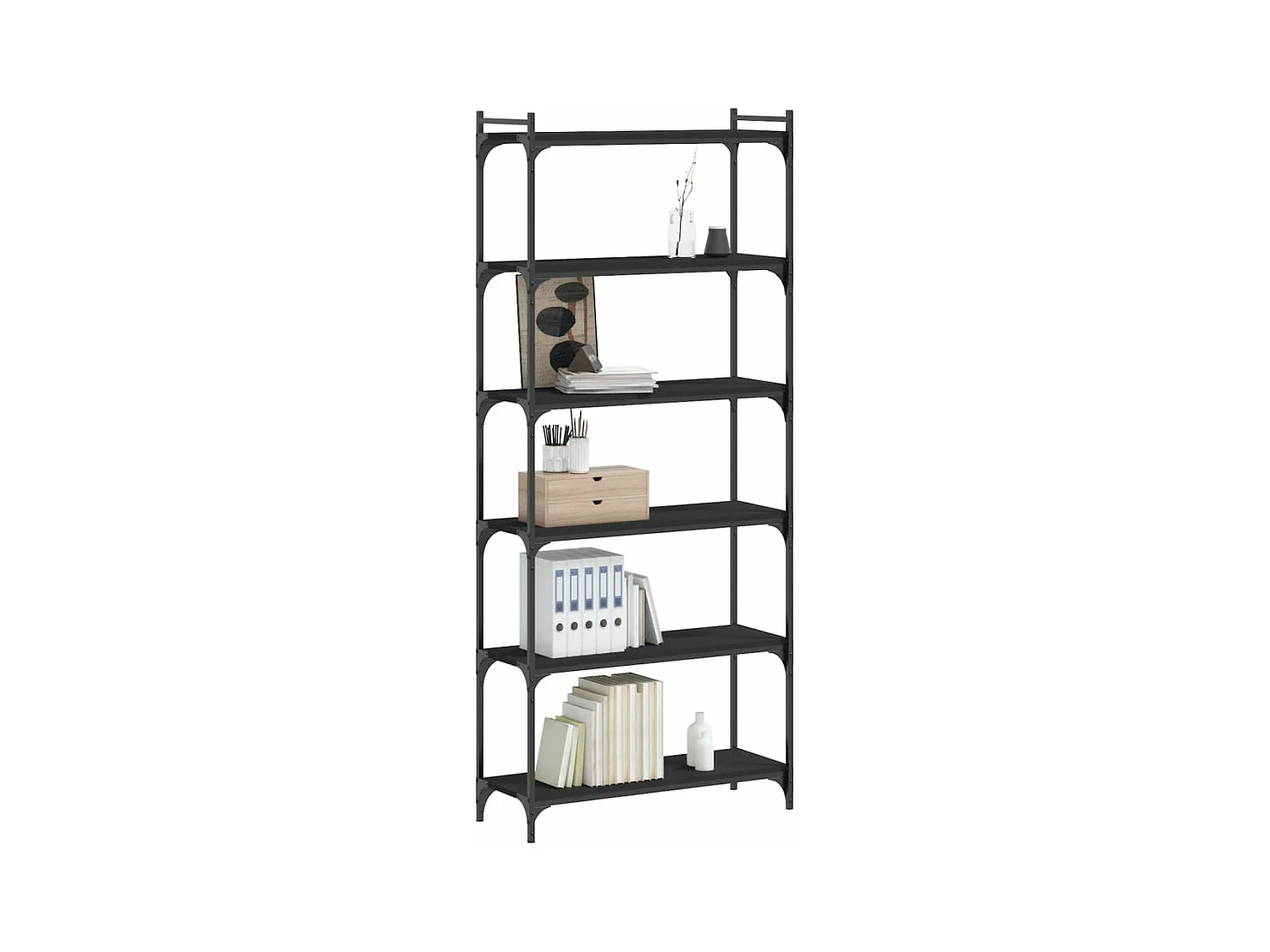 Bibliothèque 6 niveaux noir 80x30x188 cm bois d'ingénierie FR67140