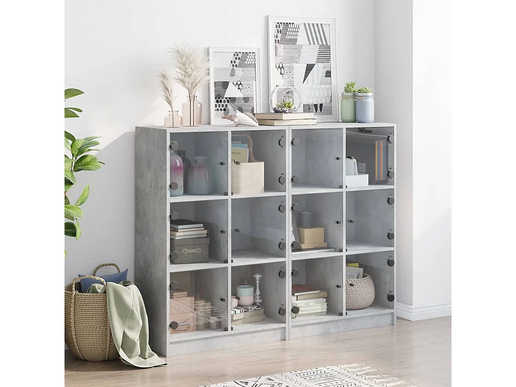 Bibliothèque avec portes gris béton 136x37x109 cm FR49519