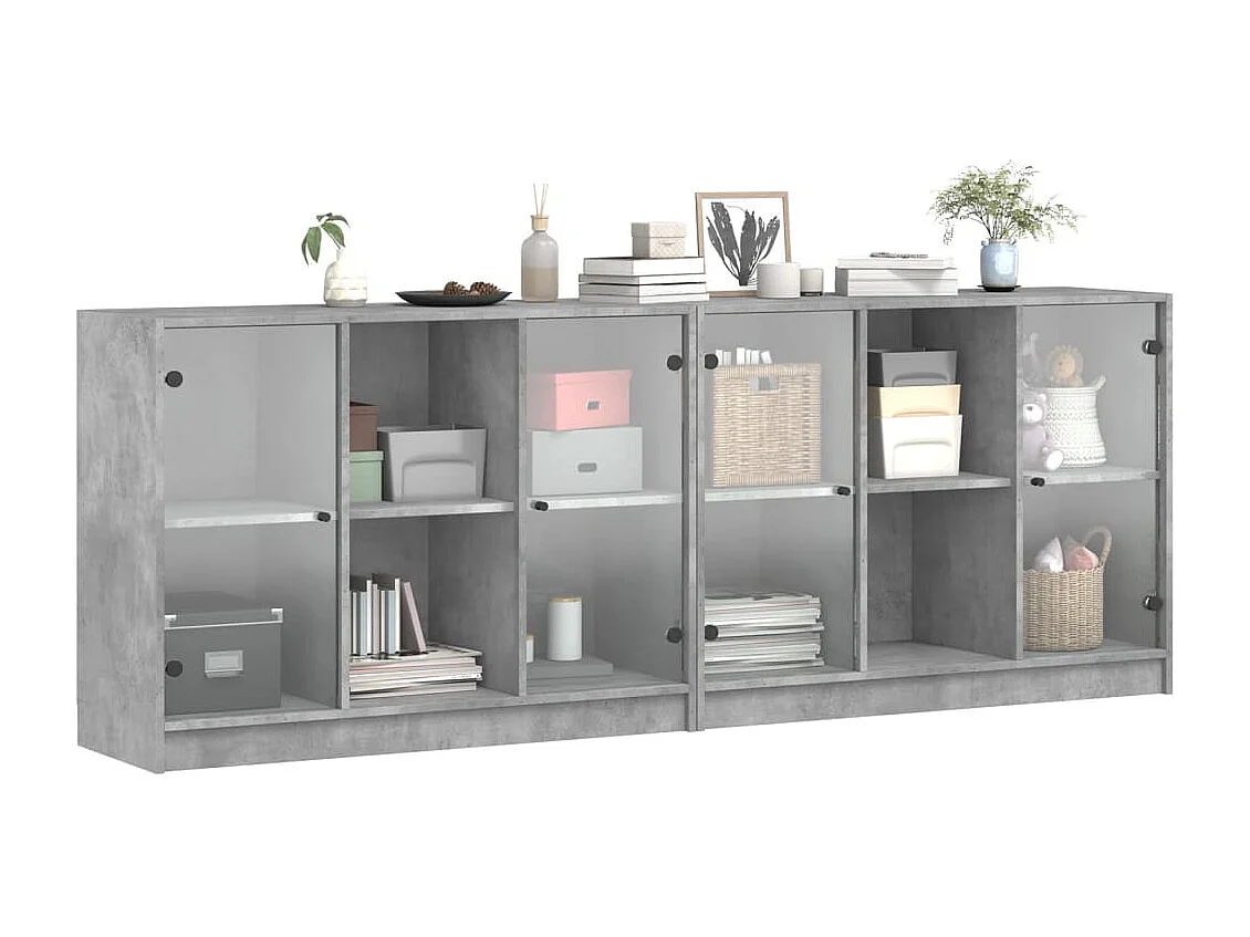 Estantería con puertas madera de ingeniería gris 204x37x75 cm ES629088