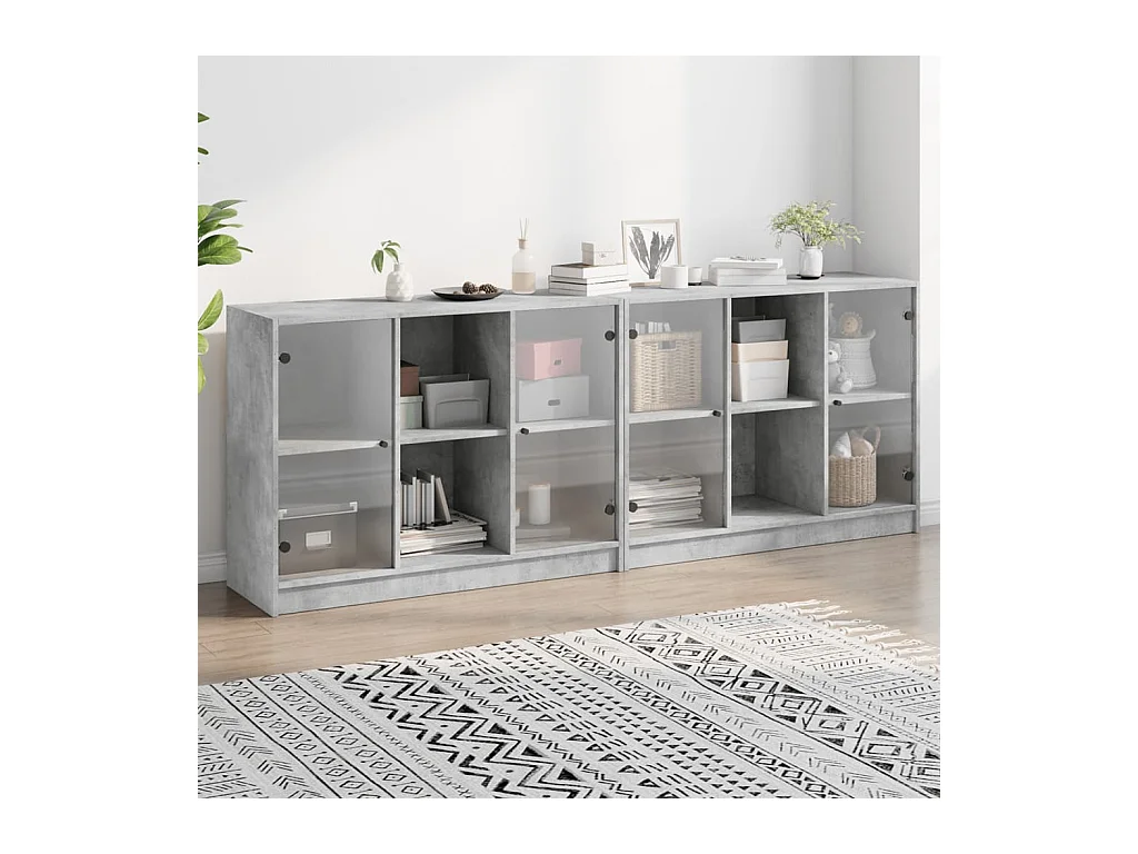 Bibliothèque avec portes gris béton 204x37x75 cm FR72331