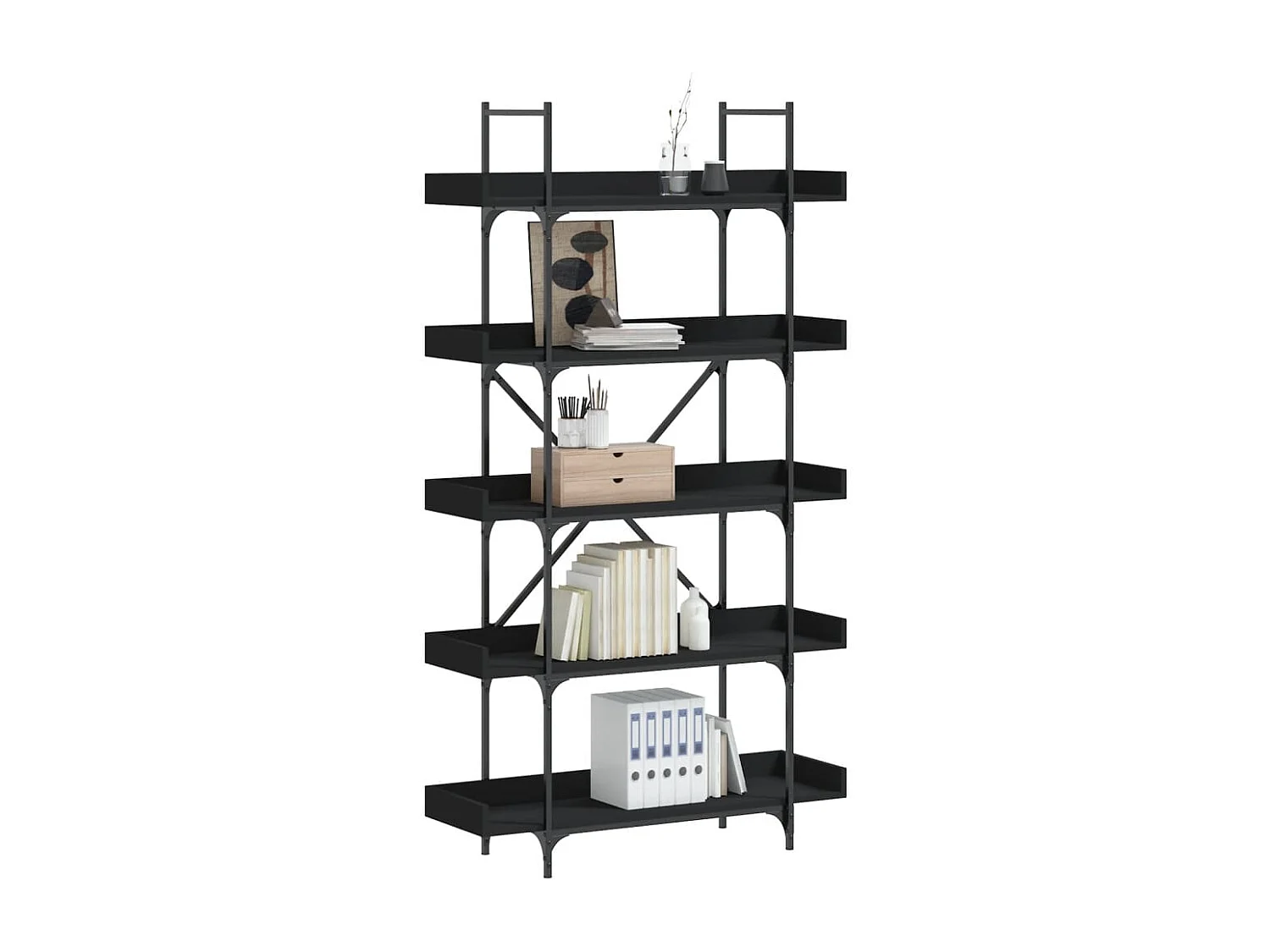 Bibliothèque 5 niveaux noir 100x33x180,5 cm bois d'ingénierie FR73783