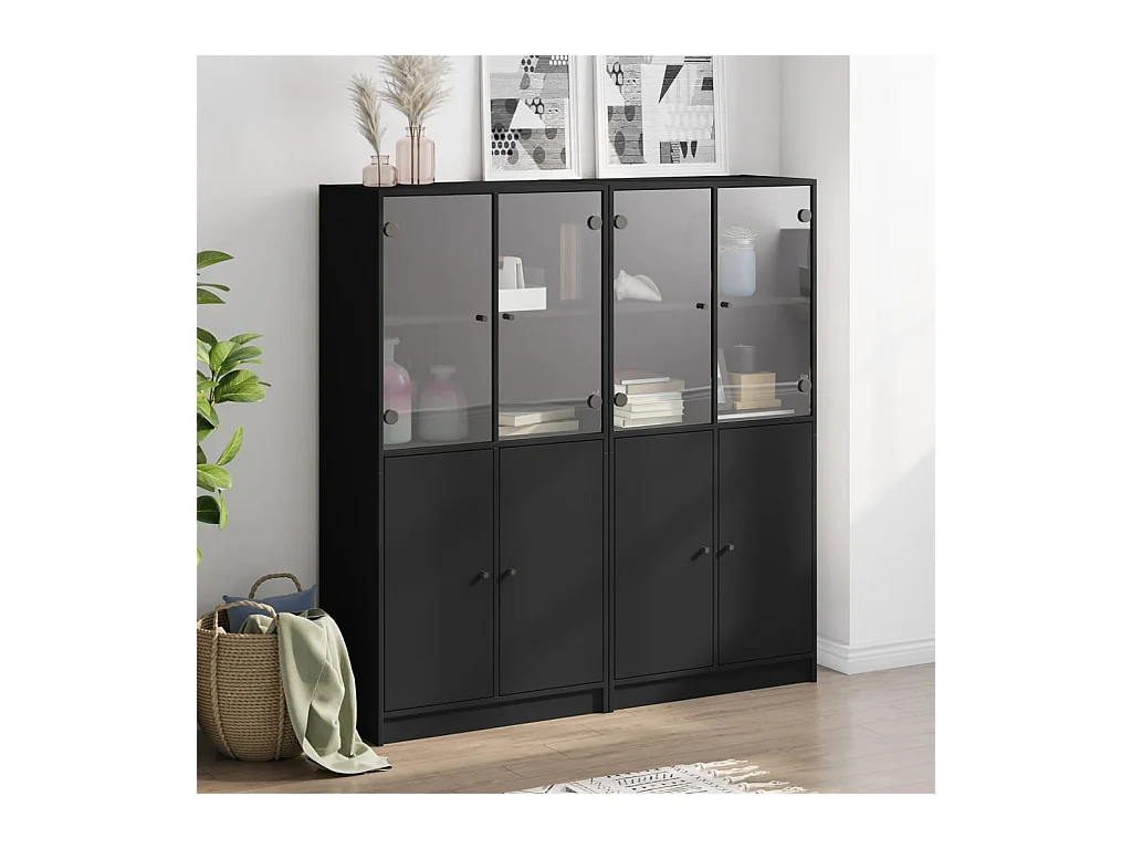Bibliothèque avec portes noir 136x37x142 cm bois d'ingénierie FR25197
