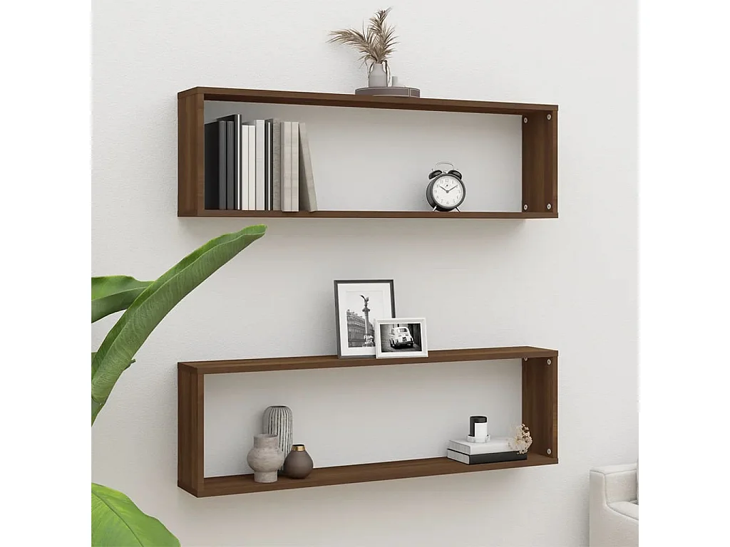 Lot de 2 Étagères murales cube Chêne marron 100x15x30 cm Bois FR66017