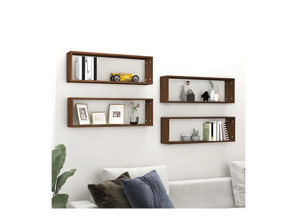 Lot de 4 Étagères murales cubiques Chêne marron 80x15x26,5 cm FR53516