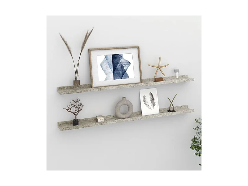 Lot de 2 Étagères murales Gris béton 100x9x3 cm FR87912