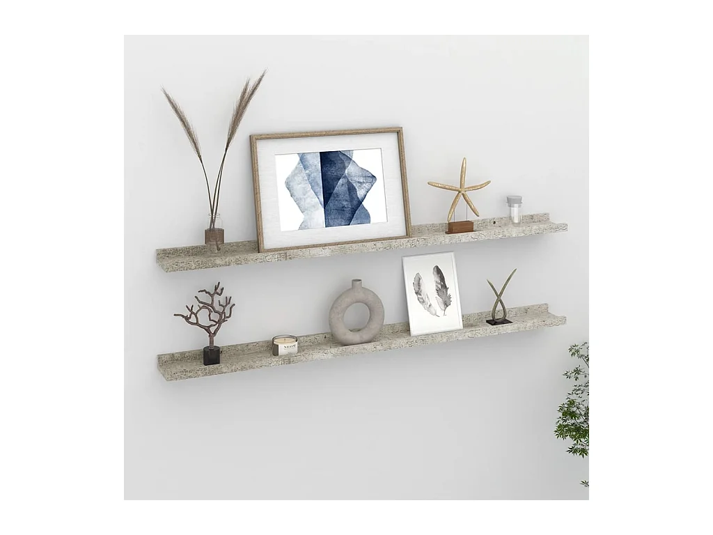 Lot de 2 Étagères murales Gris béton 100x9x3 cm FR87912
