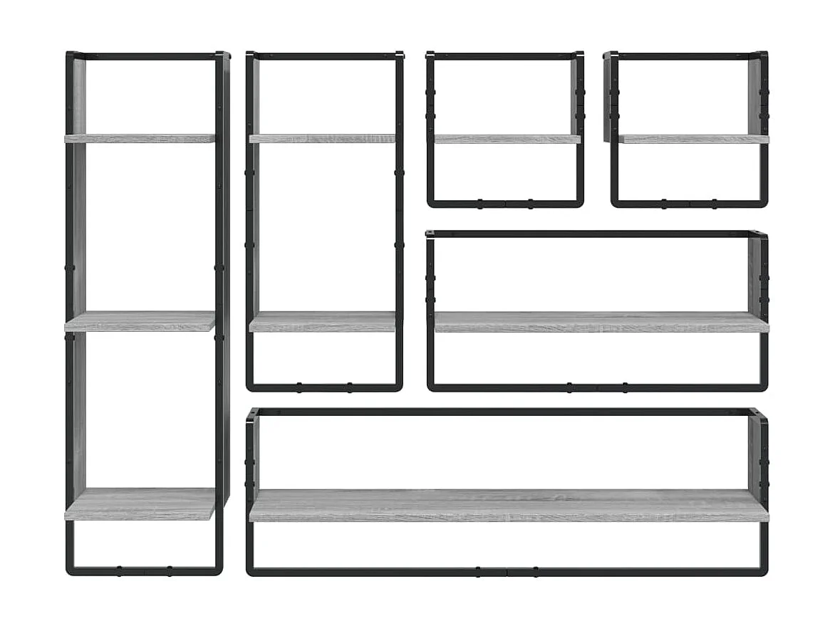 Lot de 6 Étagères murales avec barres sonoma gris FR41954