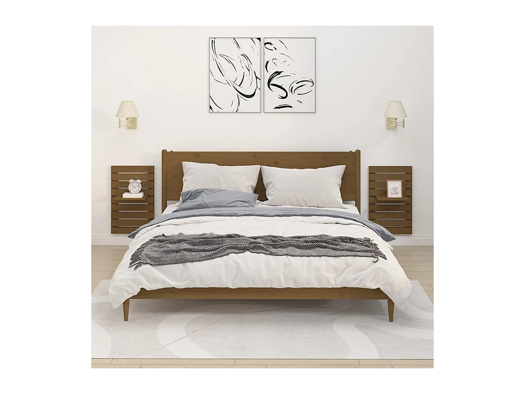 Lot de 2 Étagères de chevet murales Marron miel Bois de pin massif FR76805