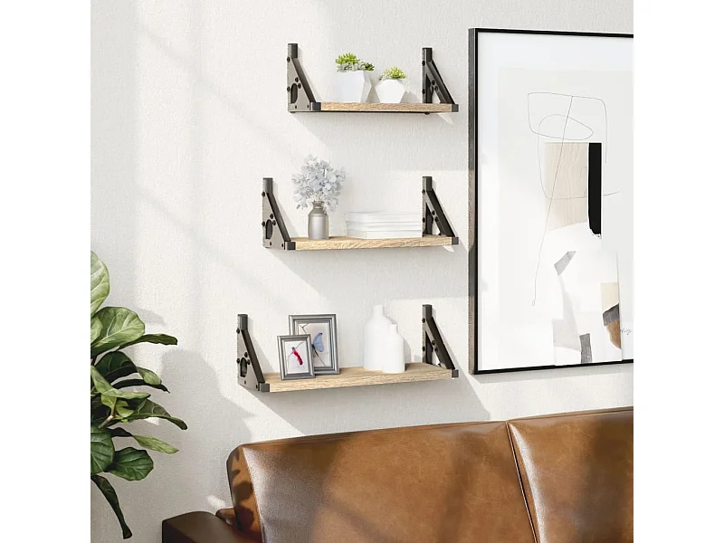 3-delige Wandschappenset bewerkt hout sonoma eikenkleurig BE644420