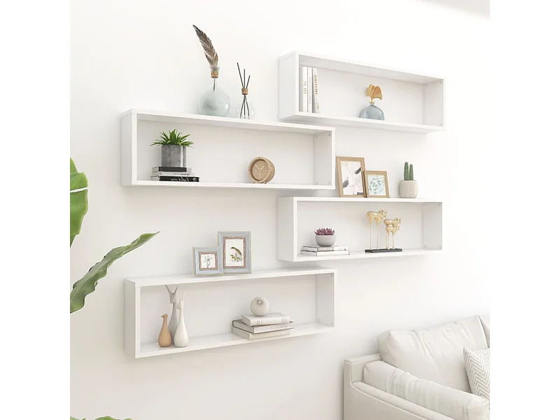 Lot de 4 Étagères cube murales Blanc brillant 100x15x30cm Aggloméré FR13285