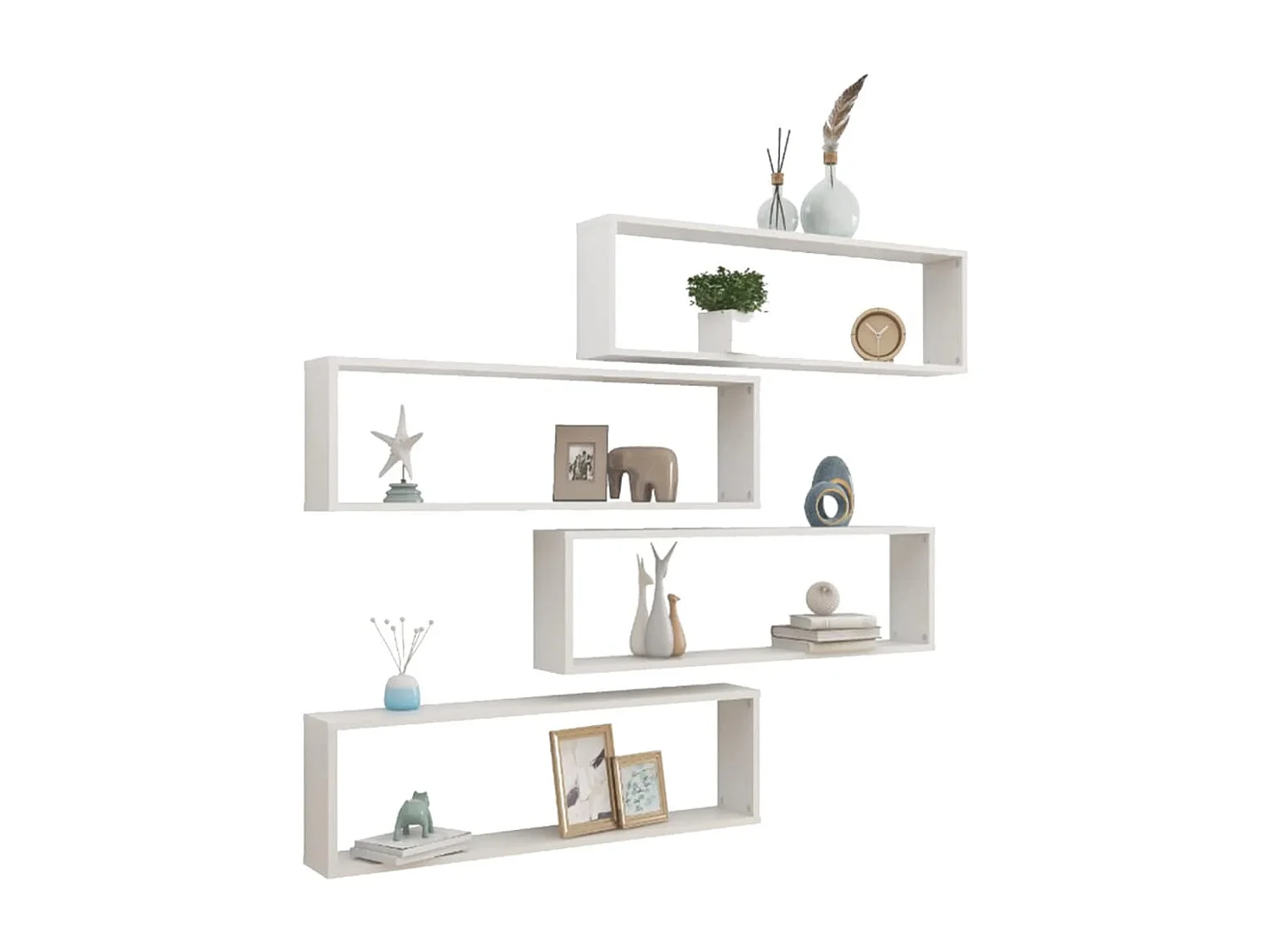 Lot de 4 Étagères cube murales Blanc brillant 100x15x30cm Aggloméré FR13285