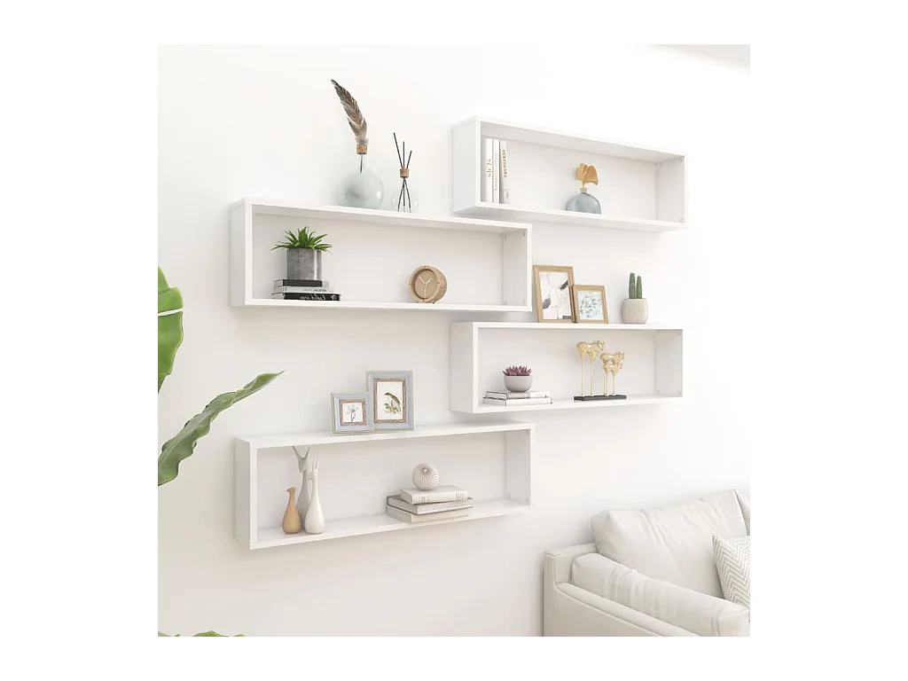 Lot de 4 Étagères cube murales Blanc brillant 100x15x30cm Aggloméré FR13285