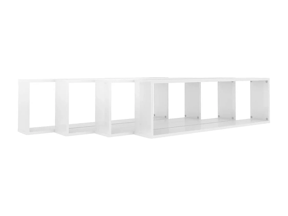 Lot de 4 Étagères cube murales Blanc brillant 100x15x30cm Aggloméré FR13285