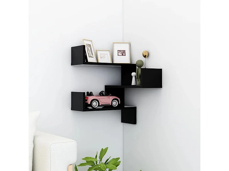 Estante de esquina de pared madera ingeniería negro 40x40x50 cm ES595493