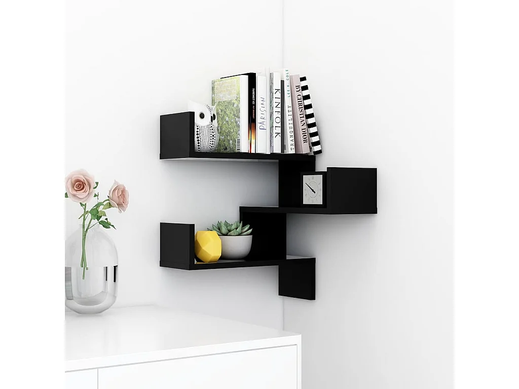 Étagère d'angle murale Noir 40x40x50 cm bois d’ingénierie FR36187