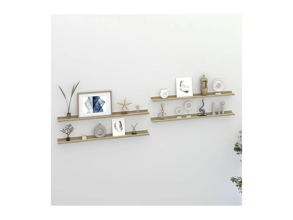 Lot de 4 Étagères murales blanc et chêne sonoma 100x9x3 cm FR10879