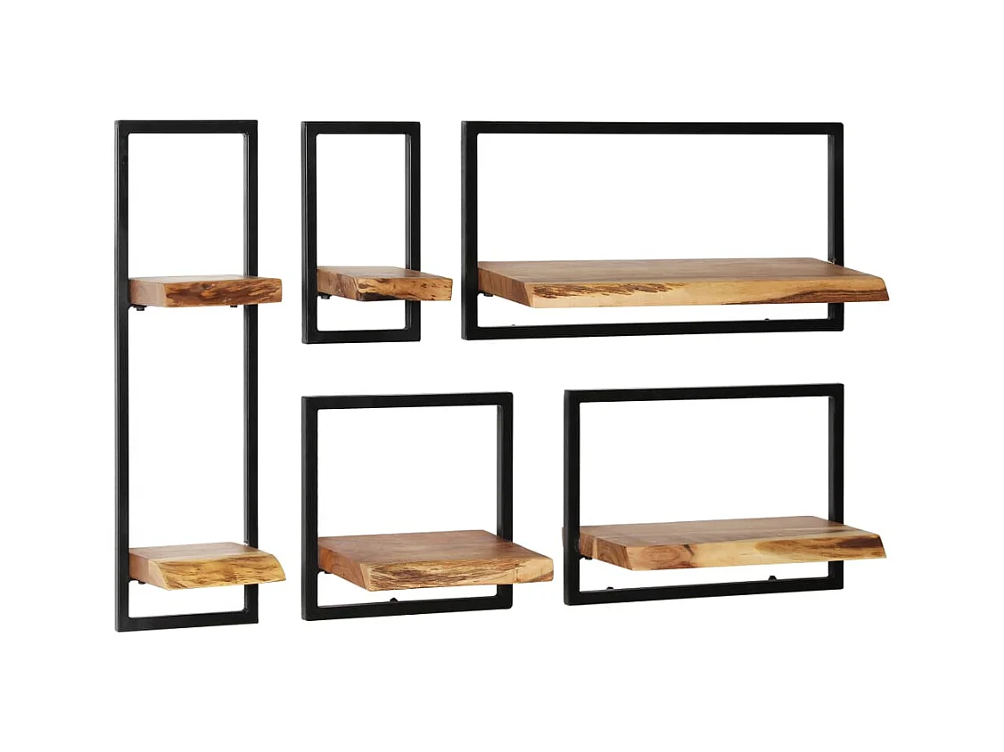 Lot de 5 murales Bois d'acacia massif et acier FR64852