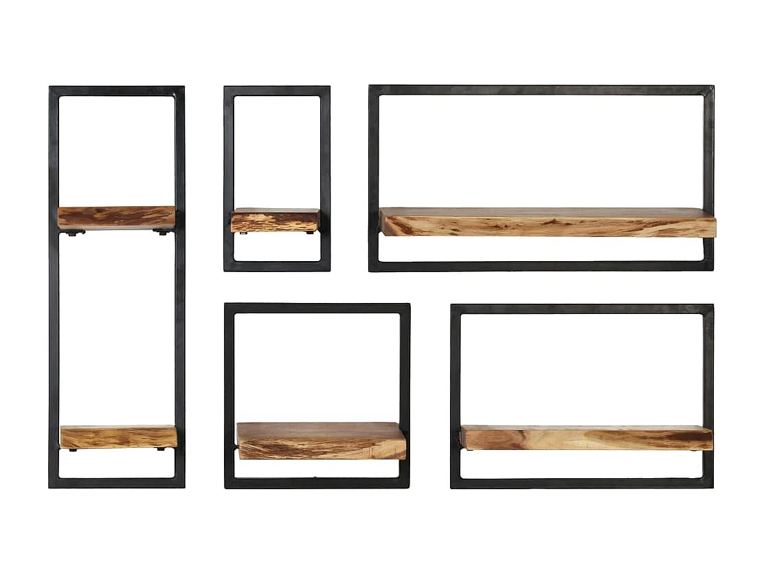 Lot de 5 murales Bois d'acacia massif et acier FR64852