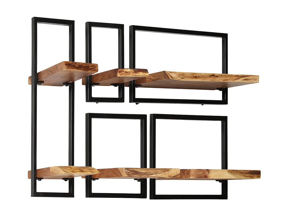 Lot de 5 murales Bois d'acacia massif et acier FR64852