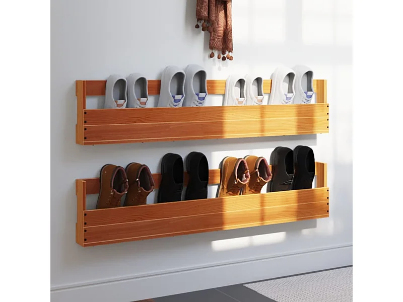 Schoenenrekken 2 st 110x8,5x23,5 cm massief grenenhout wasbruin BE630595