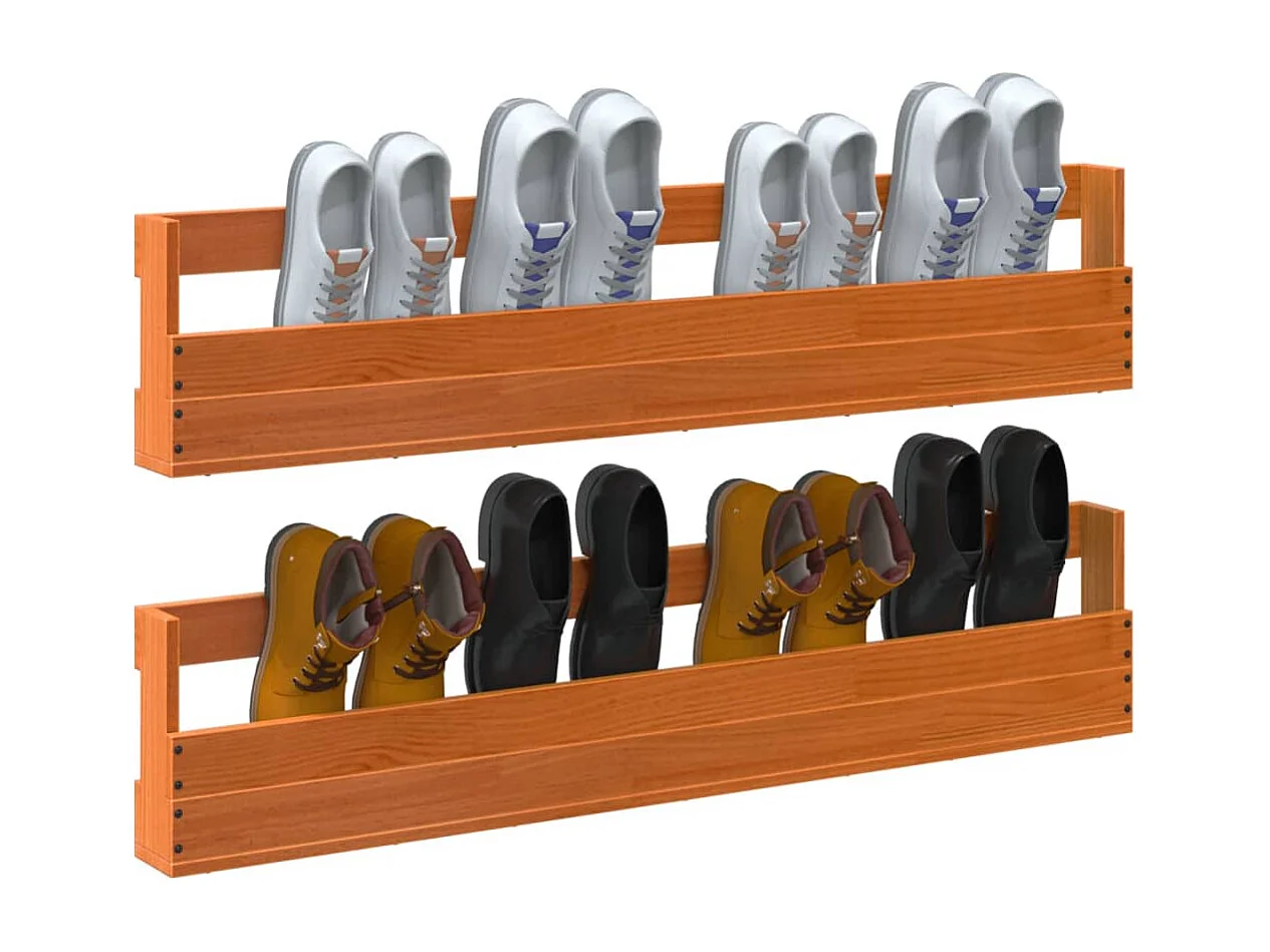 Lot de 2 Étagères à chaussures murales cire marron 110x8,5x23,5 cm FR97101