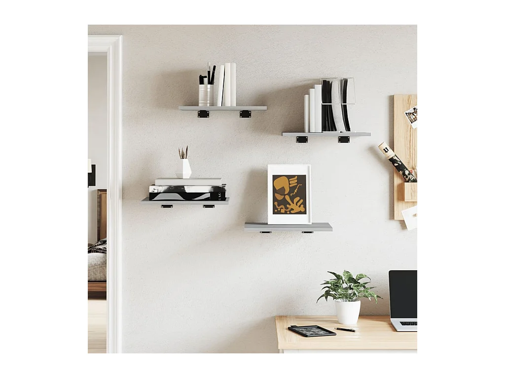 Lot de 4 Étagères murales sonoma gris 40x30x1,5 cm bois ingénierie FR71064