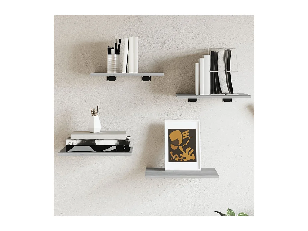 Lot de 4 Étagères murales sonoma gris 40x30x1,5 cm bois ingénierie FR71064