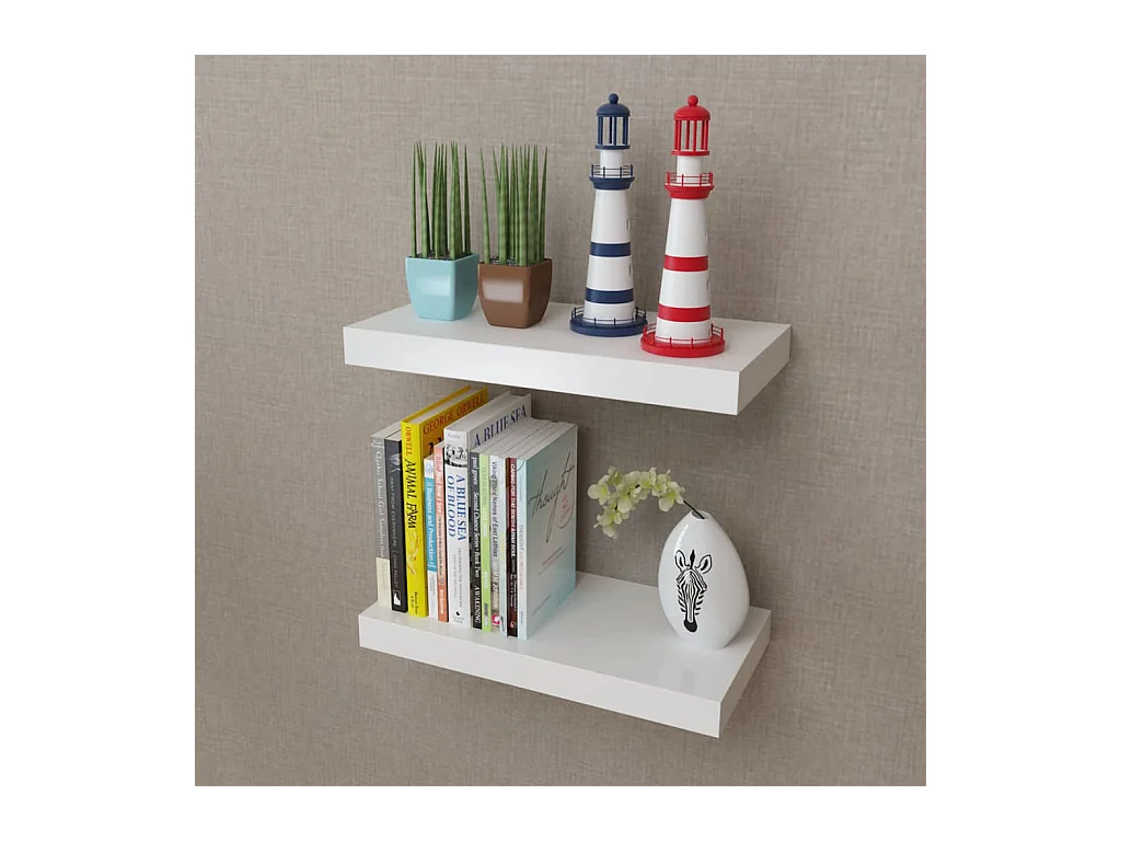 Lot de 2 Étagères murales MDF Blanc Rangement de livres/DVD FR87632