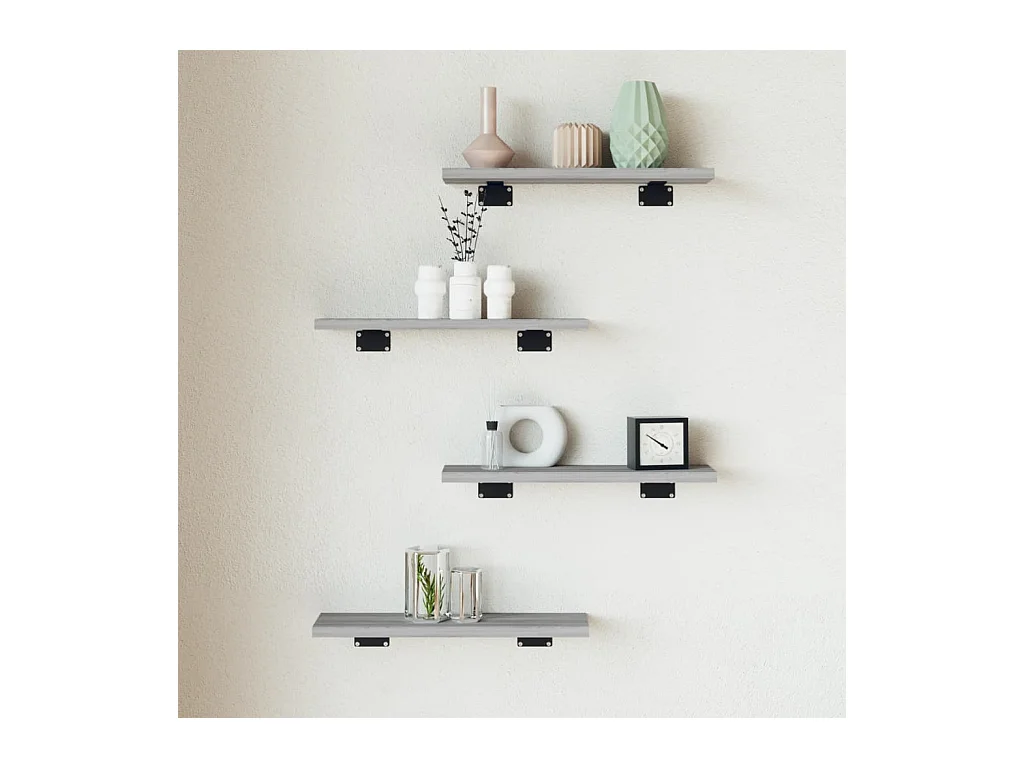 Wandschappen 4 st 40x10x1,5 cm bewerkt hout grijs sonoma eiken BE519598